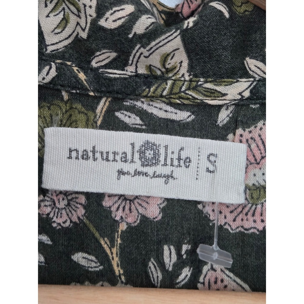 Natural Life Floral Cotton Midi Dress Sleeveless Button Front Green Pink Small - Picture 4 of 11